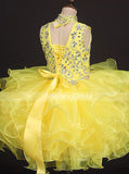 Yellow High Neck Little Girls Party Dresses,Unique Little Girls Pageant Dress,GPD0048