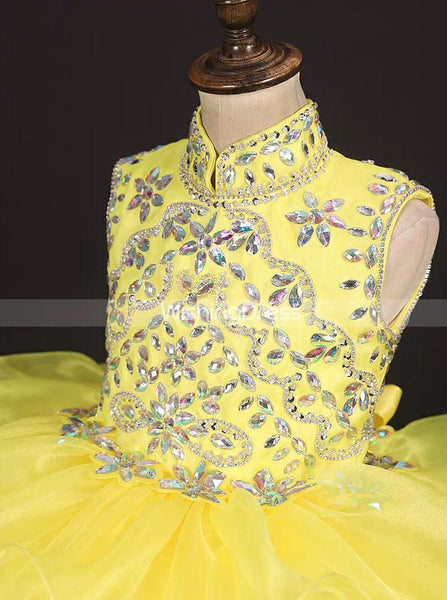 Yellow High Neck Little Girls Party Dresses,Unique Little Girls Pageant Dress,GPD0048