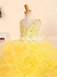 Yellow Little Princess Gowns,Ruffled Stunning Little Girls Pageant Dresses,GPD0050