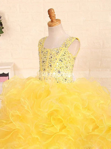 Yellow Little Princess Gowns,Ruffled Stunning Little Girls Pageant Dresses,GPD0050